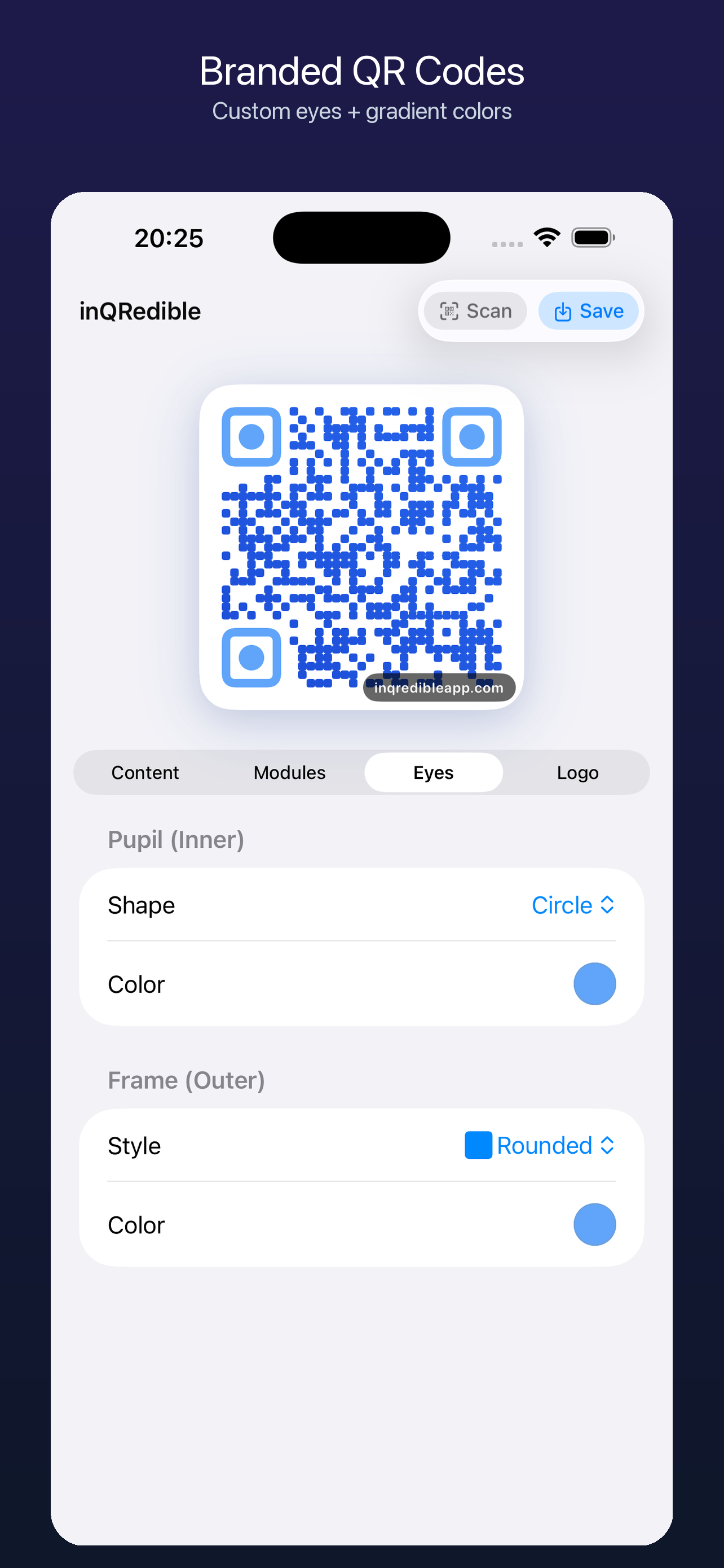 inQRedible main screen with QR code generator