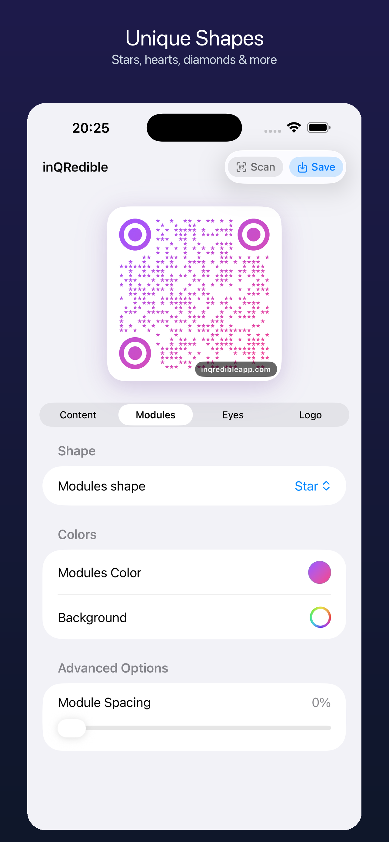 QR code shape picker in inQRedible