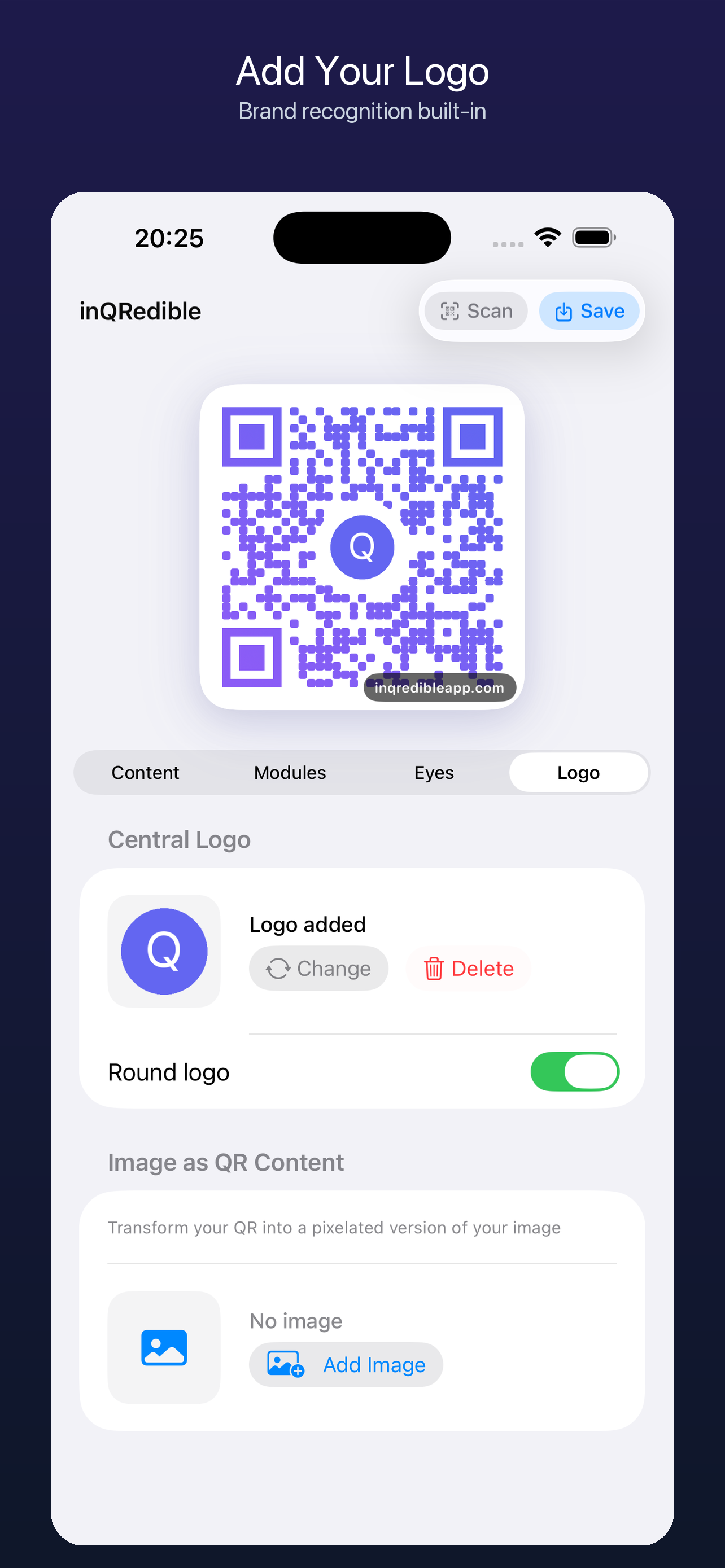 QR code customization with logo in inQRedible