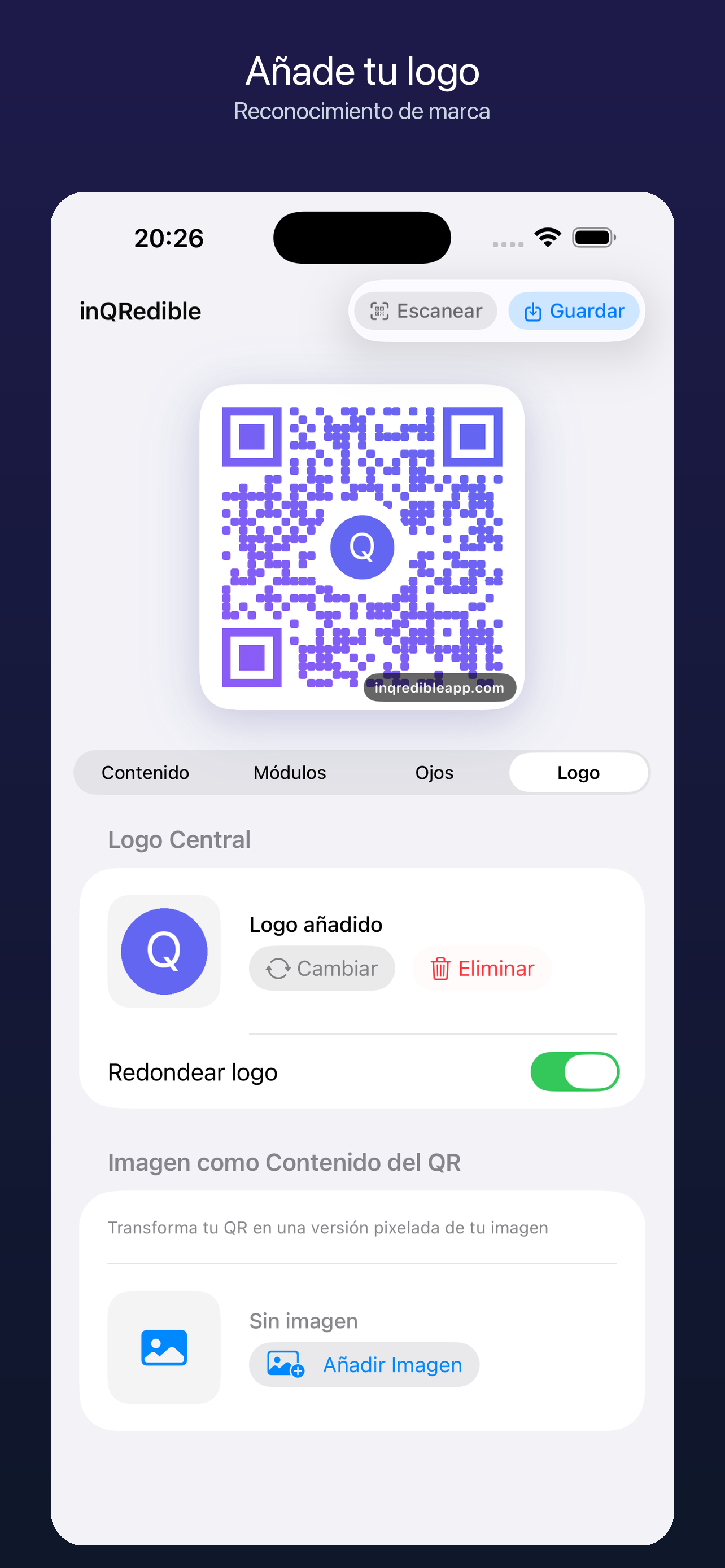 Personalización de QR con logo en inQRedible